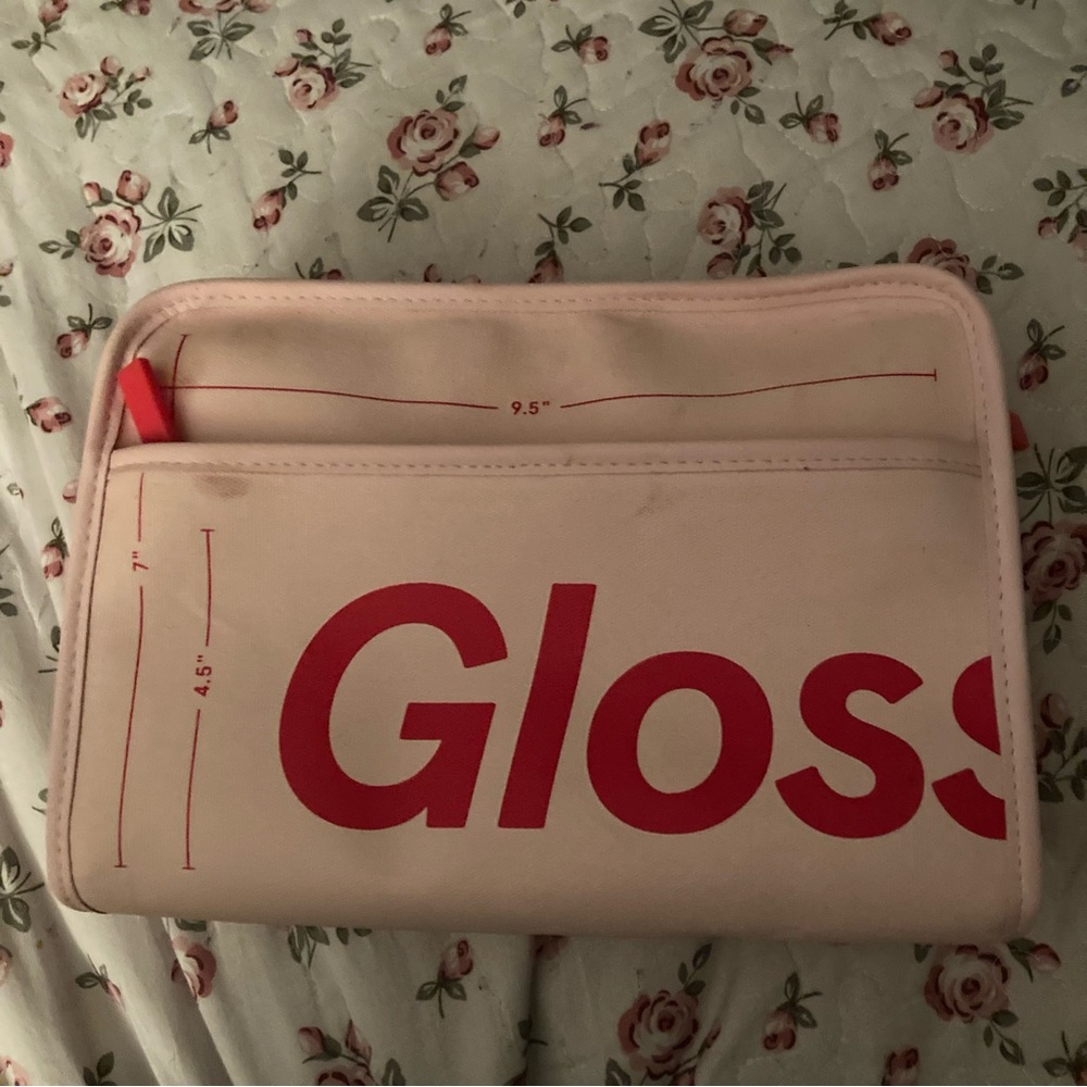 Glossier Light Pink Cosmetic Pouch with Red Logo